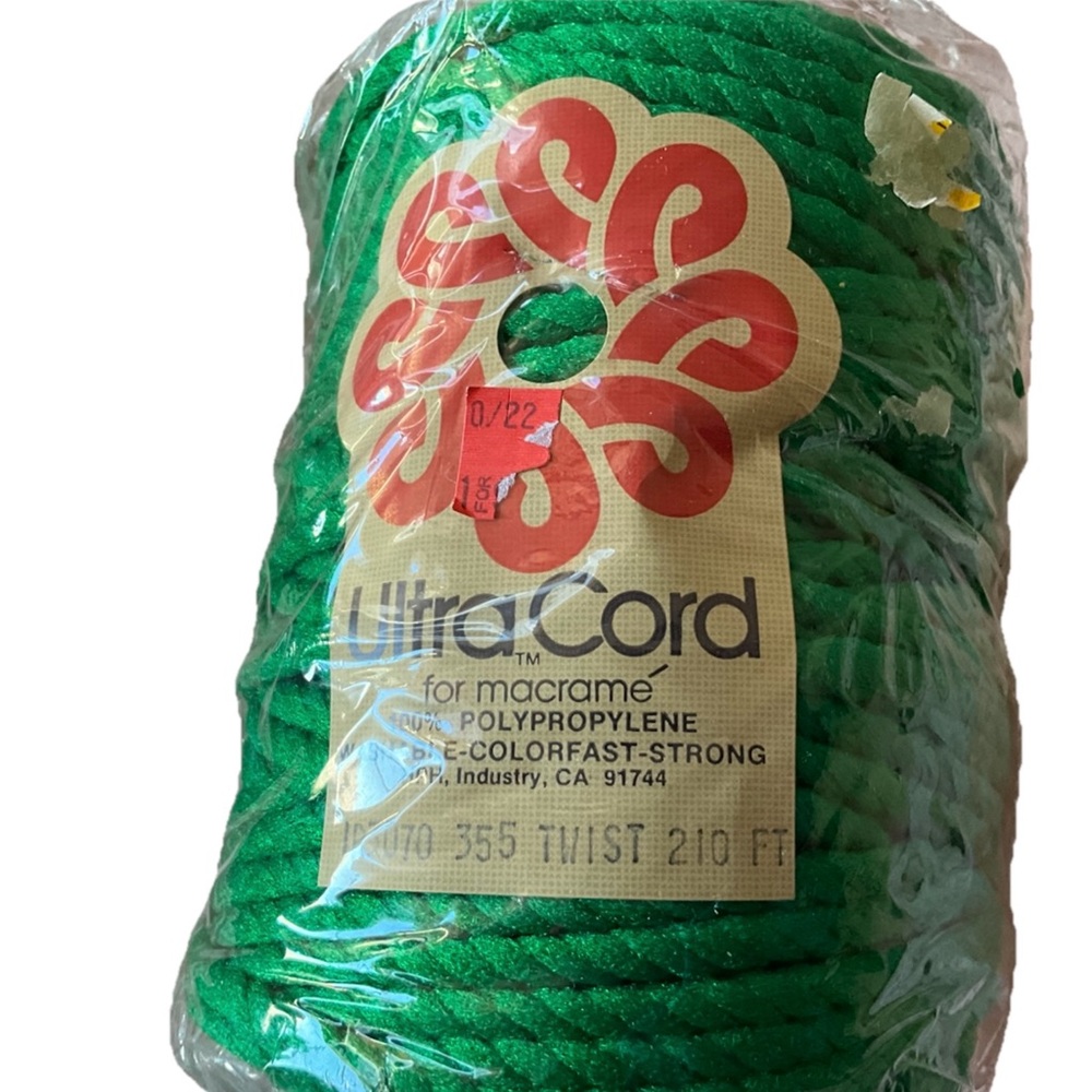 Vintage Ultra Cord Macrame GreenTwist 210Ft 100% Polypropylene Washable Made USA